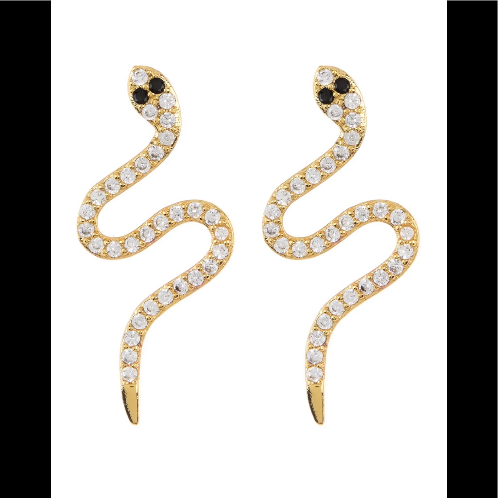 14k Gold Plated Sterling Silver Swarovski Crystal Snake Stud Earrings Adornia